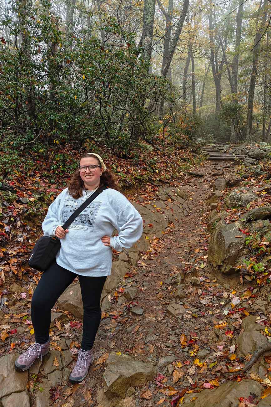 Olivia hiking in the woods at Shenandoah National Park