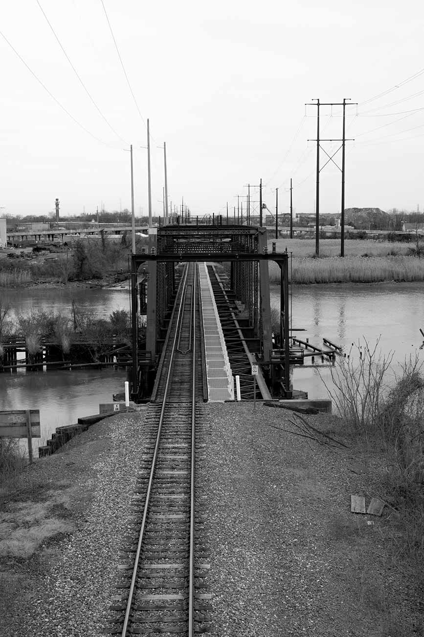 Black and white, train bridge in Wilmington, DE