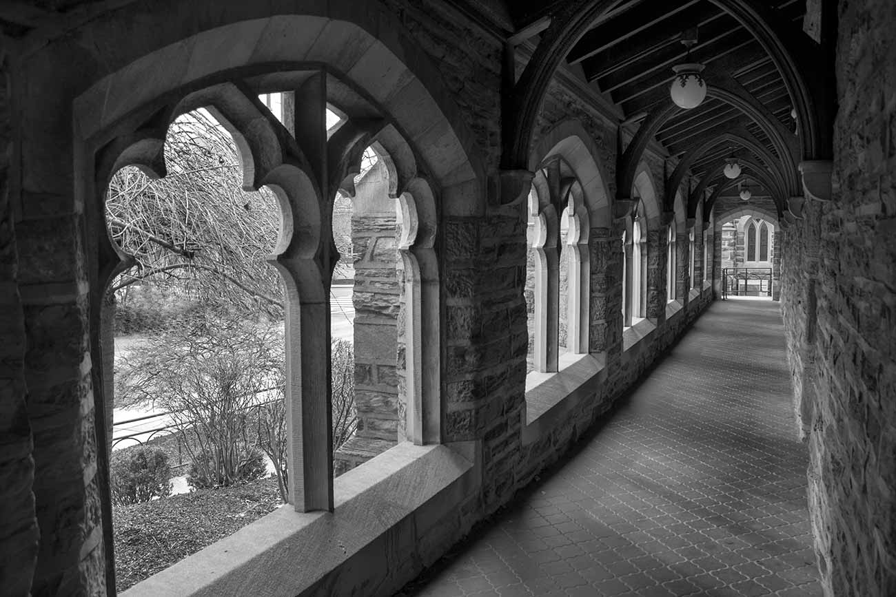 Black and white Stonework church hallway in Wilmington, Delaware