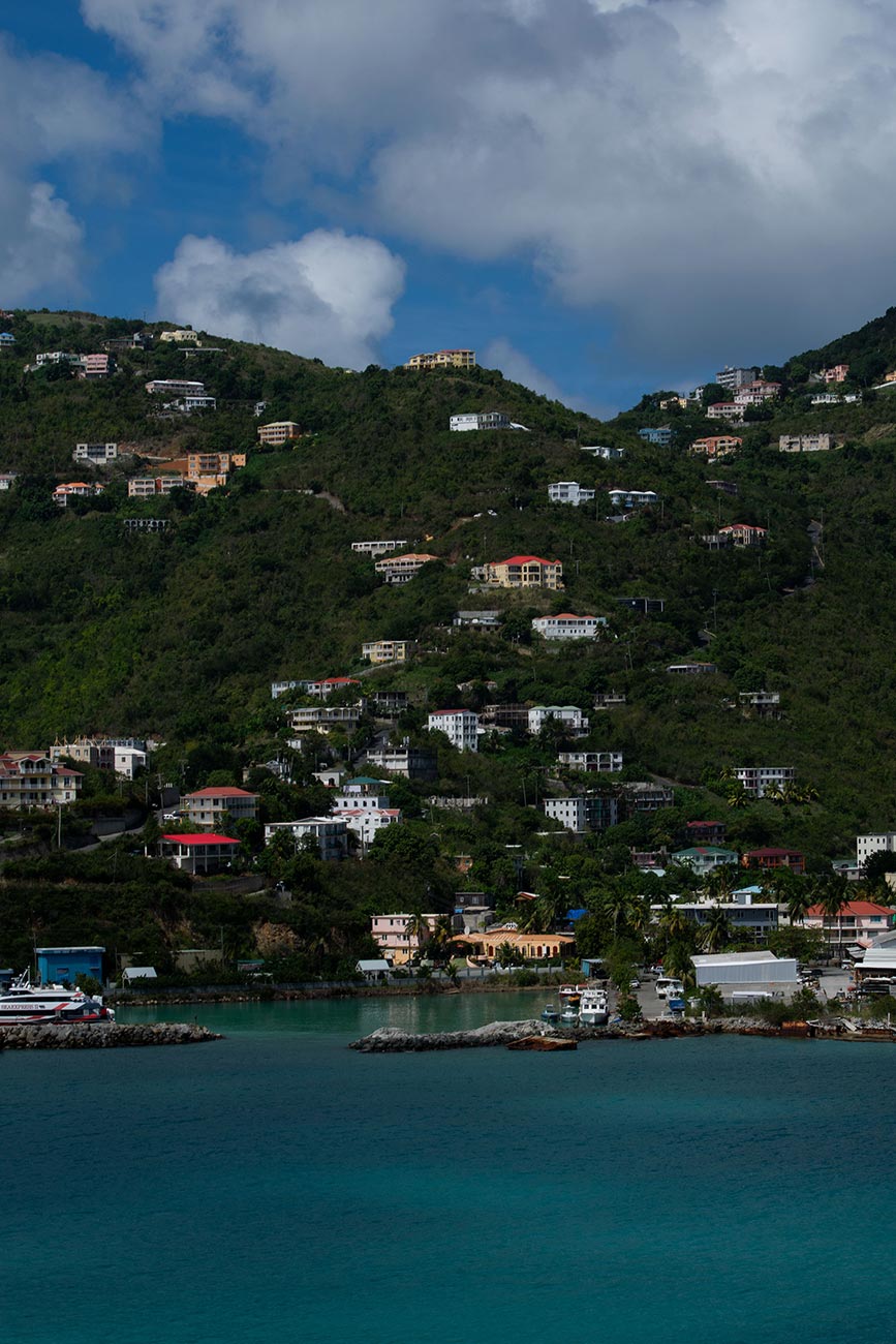 Colorful homes on the hillside of Tortola in the British Virgin Islands